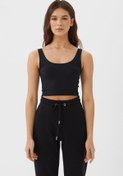 Resim Asfa Moda Kadın Siyah U Yaka Kolsuz Crop Top Bluz 