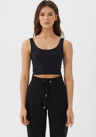 Resim Asfa Moda Kadın Siyah U Yaka Kolsuz Crop Top Bluz 