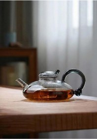 Resim Kinu Füme Borosilikat Cam Demlik - 650 Ml, Oval Füme 