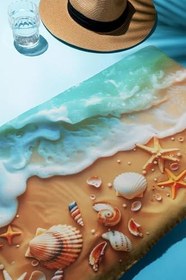 Resim Dijital Baskı Plaj Deniz Havlusu Kumsal Desenli Peştamal HVL0030 