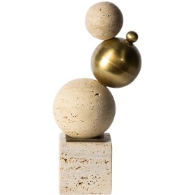 Resim Traverten Pirinç Top Detaylı Dekoratif Obje 