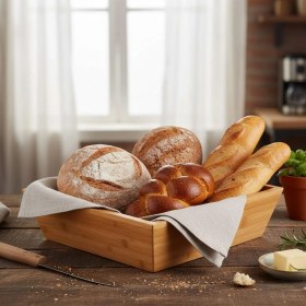 Resim Braventa Collection Bambu Lüx Kare Orta Boy Ekmeklik-Meyvelik 20CM, Bambu Ekmeklik Kare Orta Boy 20CM 
