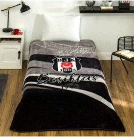 Resim Taç Taraftar Lisanslı Tek Kişilik Battaniye 160x220 -beşiktaş Kartal Siyah - Beyaz 