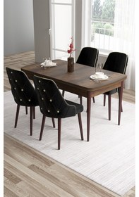 Resim Canisa Tia Serisi 80x132 Açılabilir Mdf Mutfak Masası Takımı Barok Desen Masa 4 Siyah Sandalye Masa Barok Ahşap Desen Sandalye Siyah 