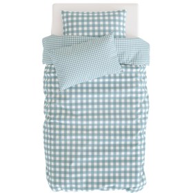 Resim Gingham Pamuk Saten Mavi Pötikare Desenli Çocuk Nevresim Seti 140x200cm 
