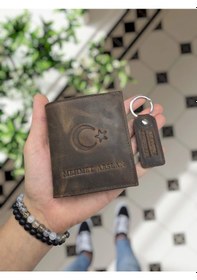 Resim Visso 111 İsme Özel Hakiki Deri Cüzdan Ve Anahtarlık Ayyıldız Kahverengi 