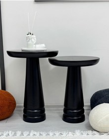 Resim AYLESA Doğal Ahşap 2’li Set Mantar Yan Sehpa Modern Siyah Renk Fiskos Zigon Çiçeklik 