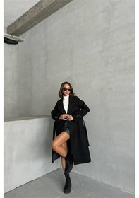Resim Dip Moda Kadın Astarlı Siyah İthal Kaşe Kaban Dpnbg048 Siyah 