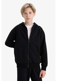 Resim Defacto Erkek Çocuk Kapüşonlu Basic Düz Okul Fermuarlı Sweatshirt X7382a625wnbk81 Siyah 