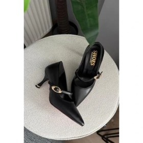 Resim Difolia Kadın Sarah Siyah Cilt 7cm Ince Topuk Önden Tokalı Ayakkabı Stiletto 