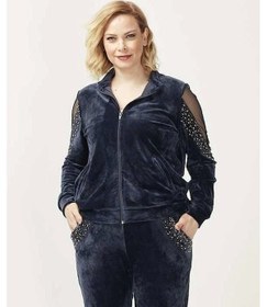 Resim Moda Berray 1950 Kolları Taşlı Tam Kalıp Tarz Kadife Büyük Beden Eşofman Takım Lacivert Lacivert 