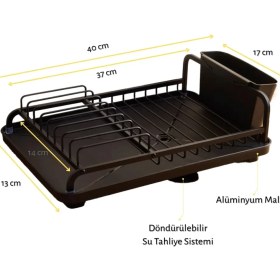 Resim Feyza Design Döndürülebilir Alüminyum Bulaşıklık, Su Tahliye Sistemi 39X28X15,55CM 