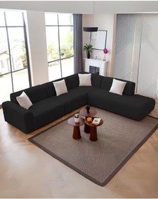 Resim Velura Home & Living Mila Köşe Takımı & Modern Kadife Sağ Köşe Koltuk Takımı - Siyah-1015 