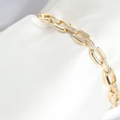 Resim BURCU MODA Pirinç Gold Renk Kare Zincir Model Zirkon Taşlı Kadın Bileklik 