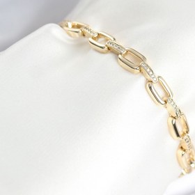 Resim BURCU MODA Pirinç Gold Renk Kare Zincir Model Zirkon Taşlı Kadın Bileklik 