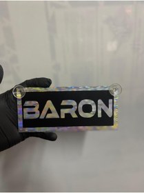 Resim HBSİ SİYAH RENK ÜZERİ HOLOGRAM RENK BARON YAZILI VANTUZLU CAM SÜSÜ 