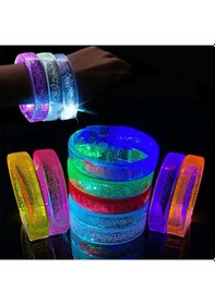 Resim Yeşil Led Işıklı Baskı Yapılabilen Pilli Bileklik Bilezik 1,5 Cm Genişlik Açık Bej 