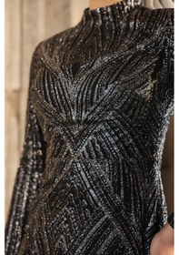 Resim Raika Moda Gala Parıltılı Şık Tesettür Abiye Siyah 