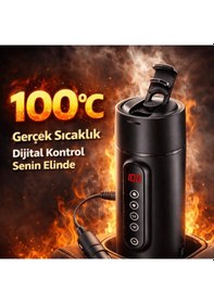 Resim Coofbe Paslanmaz Çelik 470ml Araç Su Isıtıcı Taşınabilir Termos Dijital Ekranlı Araç Su Isıtıcı Kattle siyah 