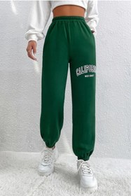 Resim MODAGEN Unisex Yeşil California Baskılı Paçası Lastikli Oversize Eşofman Altı 