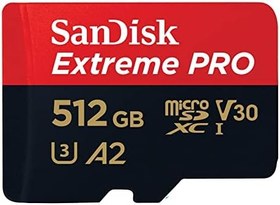 Resim SanDisk 512 GB Extreme PRO microSDXC Kart + SD Adaptörü + RescuePRO Deluxe, 200 MB/sn'ye kadar, A2 Uygulama Performansı, UHS-I, Sınıf 10, U3, V30 ile 