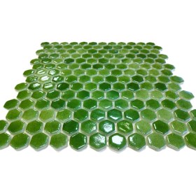 Resim MozaiKristaL Mutfak Tezgah Arası, Banyo, Havuz, Sauna, Spa ve Yaşam Alanlarının Tüm Yüzeyleri Için 22 mm Hegzagonal P. Yeşil, 29X29 cm Fileli Cam Mozaik. ( 6 File Karo = 0.5 M2 Fiyatıdır ) 