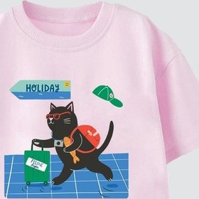 Resim Monila Unisex Çocuk Pamuklu Kedi Baskılı T-shirt Pembe 