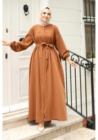 Resim Misskayle Büzgü Detaylı Ferace Kahverengi 4421 Kahverengi 