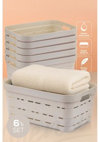 Resim Vienev 6'lı 10,8 Litre Delikli Saklama Kutusu Bej Bej 