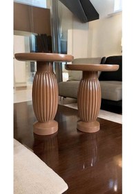 Resim Ahşap Mantar Sehpa 2 Li Set Kahverengi Dekoratif Yan Sehpa Takımı - Zigon Sehpa Kahverengi 