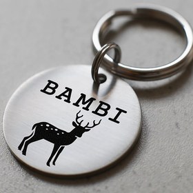 Resim Geyik Figürlü Evcil Hayvan İsimlik | Kedi ve Köpek Künyesi - Büyük- 1TL'den Biraz Büyük (2.7 cm) / Gümüş Madeni 
