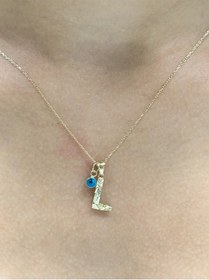 Resim Hakan Güler Kuyumculuk 14 Ayar Altın Nazar Boncuklu L Harfli Zincir 