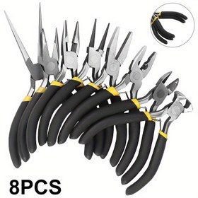 Resim 8 Parça Premium Karbon Çelik Mini Takı Pensesi Seti, Hassas Tutuş için Yuvarlak Kavisli İğne Burun Tasarımı, Uzun Ömürlü Performans için Dayanıklı Yapıya Sahip DIY El Sanatları Araçları Kiti 