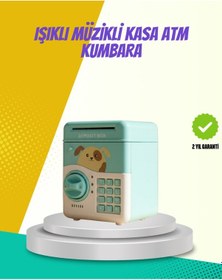 Resim Atm Görünümlü Su Yeşili Otomatik Para Çeken Şifreli Kumbara 