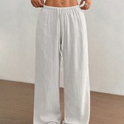 Resim Kadınların Zarif Düz Renkli Rahat Bağcıklı Düz Bacaklı Pantolon - Yüksek Bel, Bol Kesim, Tüm Mevsim Konforu ile Ayarlanabilir Bel Bandı, Yüksek Bel Pantolon 