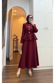 Resim Esre Store 4521 - Krep Kumaş Ikili Tesettür Takım Bordo 
