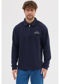 Resim Polostate Erkek Tüylenme Yapmayan Soğuk Geçirmez Sweatshirt Lacivert Lacivert 