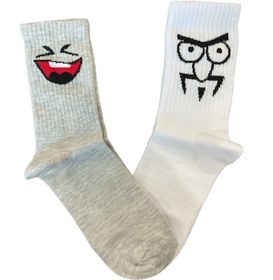 Resim HAPPYBODY SOCKS Organik Çocuk Tenis 2'li Soket Emoji Desenli Soft Yıkamlı Kumaş 