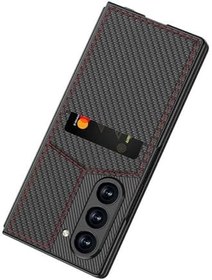 Resim Elfia Samsung Galaxy Z Fold 6 Karbon Fiber Kartlıklı Dik Açılan Standlı Kılıf, Siyah 