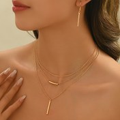 Resim 3 parça Vintage Bohem Kadın Takı Seti İlkbahar/Yaz Avrupa Tarzı Minimalist Altın Geometrik Uzun Tüp Çok Katmanlı Kolye ve Küpeler Havalı Moda Festival Hediye Seti 