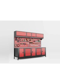 Resim Dorf 3 Metre Modüler Üst Dolaplı 10 Çekmeceli 3 Dolaplı Çalışma Tezgahı Boş 