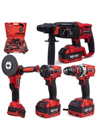 Resim Prohummer PH304 Profesyonel Yeni Kırmızı 4'lü Set - Somun Sökme + Kırıcı Delici + 125MM Avuç Taşlama + 13MM Vidalama Matkap 