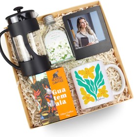 Resim French Press & Kolonya & Kupa & Filtre Kahve & İnstagram Çerçeve Hediye Seti 