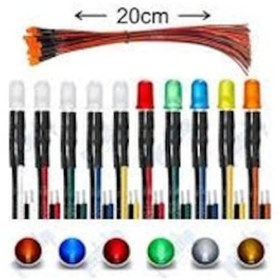 Resim 5 Adet 12 V 5mm Kırmızı Diffüz Led 20 Cm Kablolu Kırmızı 