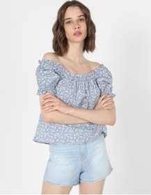 Resim Colin's Colins Regular Fit Kare Yaka Çiçekli Kadın Mavi Karpuz Gömlek Cl1058769 Q1.v1 Ble Mavi 