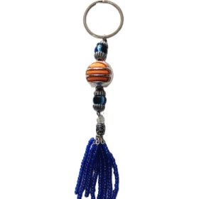 Resim Mixperi Nazar Boncuklu Mavi Püsküllü Turuncu Toplu Anahtarlık 