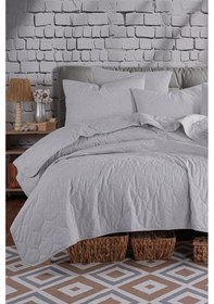 Resim Kapitone Yatak Örtüsü Seti Tek Kişilik Solid Gri Gri 