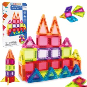 Resim Seyahat Kutulu Manyetik Yapı Bloklar Seti - Magnet Taban Plakalar, Kuleler, Köprüler, Roketler - Depolama Çantası ile STEM Konstrüksiyon, Çocuk ve Yetişkinler için Mıknatıs Bağlantılar, 3 Yaş+ Erkek & Kız Çocukları İçin Doğum Günü/Sınıf/Seferlik yaratıcı manyetik bloklar - Harika doğum günü ya da Noel hediyesi, Canlı Renkler ve Sağlam Mikroskop bağlantılarla Sonsuz inşaat eğlencesi, Çocuklar için Büyük Boy Manyetik Yuvarlak Bloklar, El Sanatları Maketi Parçalar, 