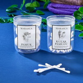 Resim FBZhome 2li Marasca Kulak Pamuğu Ve Pamuk Kavanozu Pamukluk Mika Kavanoz 400 Ml 