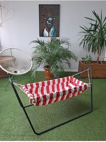 Resim Ahşap Bebek Hamak - Kırmızı Beyaz Çizgili 